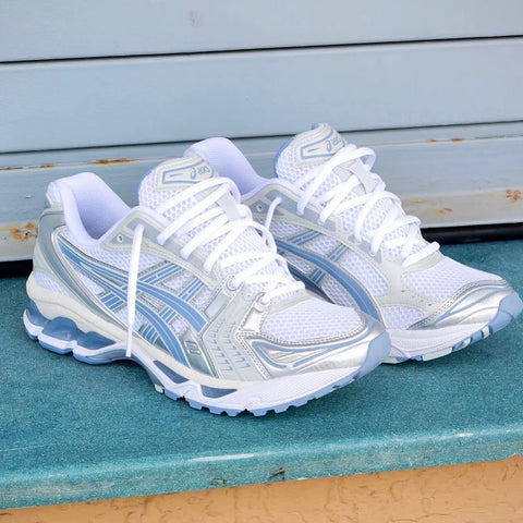 ASICS GEL TRAINERS WHITE ICE BLUE SILVER