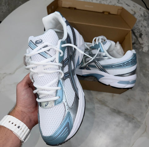 ASICS GEL TRAINERS WHITE SILVER METALLIC TEAL