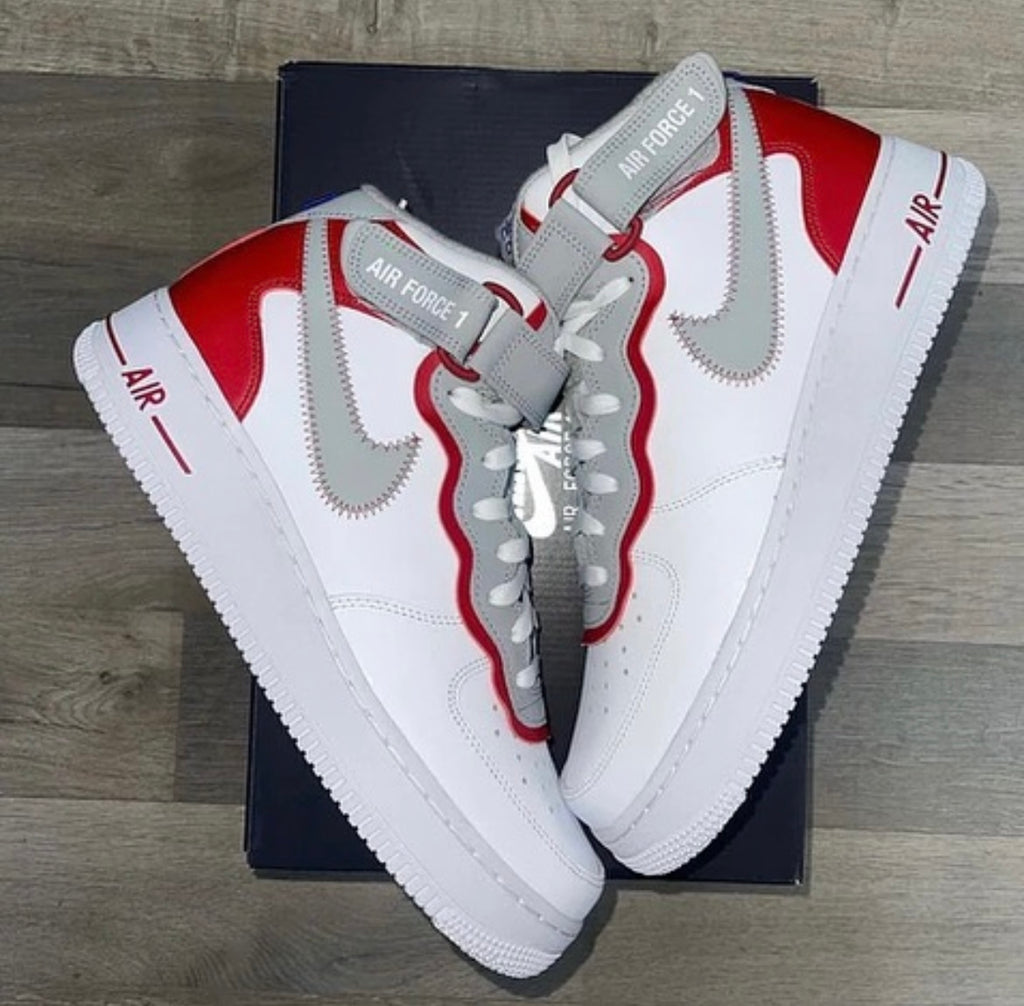 NIKE AIR FORCE 1 MID WHITE RED GREY
